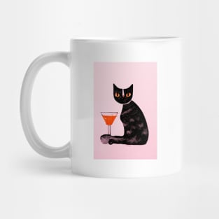 Cat with a Cocktail Retro Poster Vintage Art Cat Wall Cocktail Pink Illustration Mug